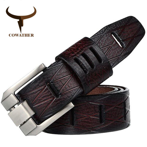 COWATHER 2018 QUALITY cow genuine luxury leather men belts for men strap male pin buckle BIG SIZE 100-130cm 3.8 width QSK001
