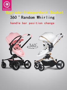 Aulon Luxury Baby Stroller 3 in 1 High landscape European design Pram with swivel seat