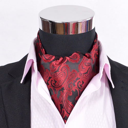 Paisley Satin Cravat Hot Sale Luxury Men Red Silk Cravat Big Size All-Match Male Ties Cravat For Autumn Winter Red,Blue,Gold