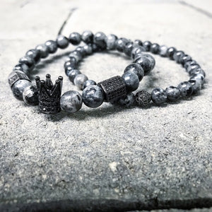 2pcs/set Men Bead Bracelet Crown Charm Bangle Natural  Beads Bracelet for Women and Mens Pulseras Masculina