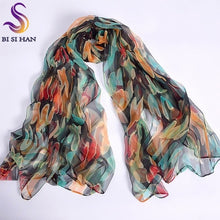 Load image into Gallery viewer, New Blue Orange Silk Scarf Printed 2016 New Brand 100% Pure Silk Scarves Wraps Spring Autumn Female Large Size Long Scarves
