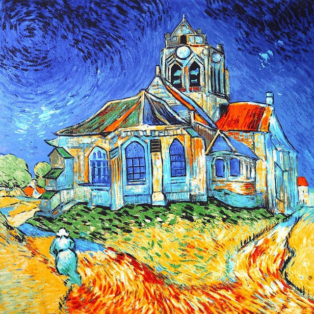 Dark Blue 100% Real Silk Scarf For Ladies Brand Designer Scarves Spring Fall Van Gogh Oil Painting Square Scarves Wraps 90*90cm
