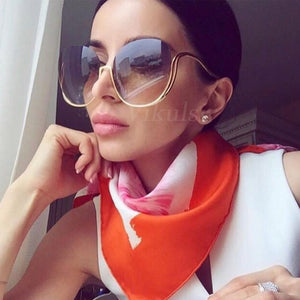 Rimless Gradient Women Luxury Brand Designer Oversized Round Sunglasses