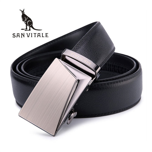 SAN VITALE Good Belts for Men 100% Cow Genuine Leather Mens Belt Male Automatic Alloy Buckle Straps Original