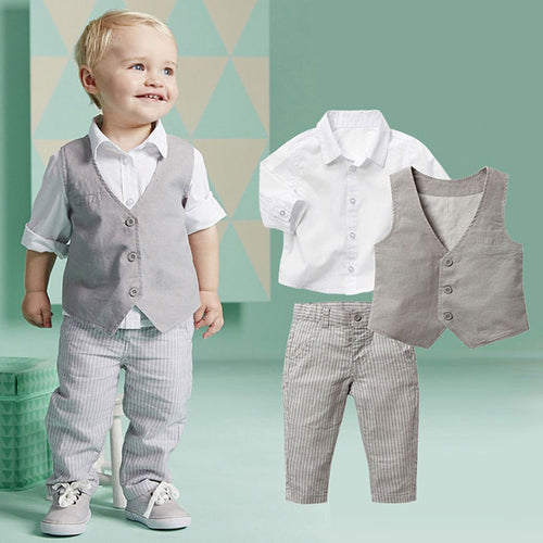 Formal Clothing Sets For Newborn Baby Boy Party and Wedding Infant Boys Clothes Set Cotton Child Boys Suit Vest+Shirt+Pant 2017