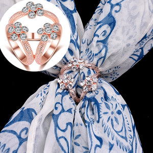 WK004 New Luxury Brooches Three Circle Pendant Crystal Flower Hijab Shawl Silk Scarf Scarves Buckle Clips Fashion Women Jewelry