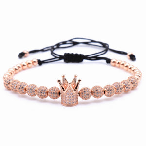 New Zircon Bracelets Men Jewelry Cubic Micro Pave CZ Crown Charm & 4mm Round Beads Braided Macrame Bracelet pulseira feminina