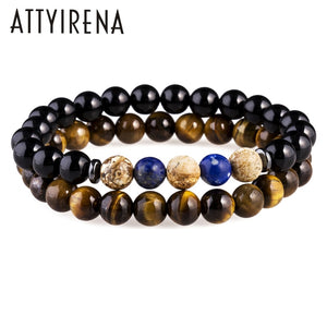 ATTYIRENA Men Jewelry Tiger Eye Buddha Bracelets For Men Luxury Meditation 8mm Prayer Bead Bracelets Natural Stone Bracelets