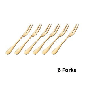 Golden Plated 304 Stainless Steel Cake Shovel Knife Fork Set Wedding Cake Dessert Salad Fruit Mini Forks Gold Flatware Cutlery