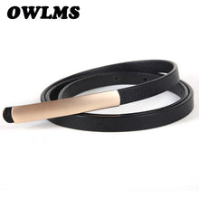 Load image into Gallery viewer, High Quality 100% Genuine Leather Belts lady thin belt cowhide women belts cowskin luxury gold long buckle dress decorate party