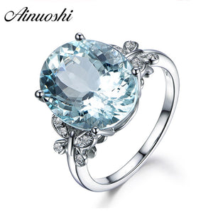 AINUOSHI Luxury 6ct Big Oval Topaz Ring 925 Sterling Silver Genuine Sky Blue Natural Topaz Women Jewelry Butterfly Female Ring