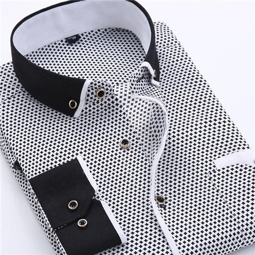 Men  Printed  Slim Fit Long-sleeve Cotton Business  Shirts Plus Size S-4XL Available
