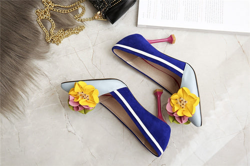 Women Pumps Genuine Leather Original Design Thin High Heels Shallow 3D Flowers Luxury Pointed Toe Women Shoes JHS01 MUYISEXI