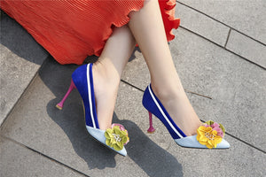 Women Pumps Genuine Leather Original Design Thin High Heels Shallow 3D Flowers Luxury Pointed Toe Women Shoes JHS01 MUYISEXI