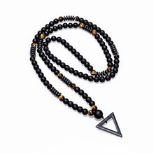 Load image into Gallery viewer, 2018 New Design Long Necklac 8MM Tiger Stone Bead Black Men&#39;s Hematite Triangle Pendants Necklace Fashion Geometry Jewelry