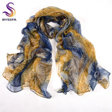 Load image into Gallery viewer, New Blue Orange Silk Scarf Printed 2016 New Brand 100% Pure Silk Scarves Wraps Spring Autumn Female Large Size Long Scarves