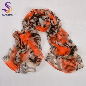 New Blue Orange Silk Scarf Printed 2016 New Brand 100% Pure Silk Scarves Wraps Spring Autumn Female Large Size Long Scarves