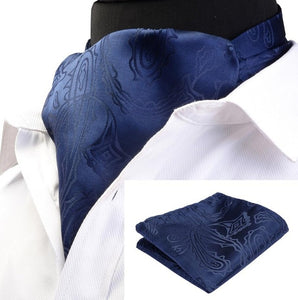 Men Handkerchief Cravat Set Silk Paisley Pattern Gentlemen Dots Tie Wedding Ascot Bowtie Tuxedo
