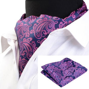 Men Handkerchief Cravat Set Silk Paisley Pattern Gentlemen Dots Tie Wedding Ascot Bowtie Tuxedo