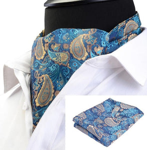 Men Handkerchief Cravat Set Silk Paisley Pattern Gentlemen Dots Tie Wedding Ascot Bowtie Tuxedo