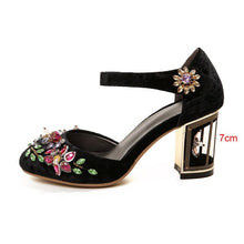 Load image into Gallery viewer, Woman Mary Jane Shoes Velvet with Rhinestone 7cm/9cm Strange Style Heel Shoes Wedding Party Shoes size 33-43 MENG03 MUYISEXI