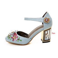 Load image into Gallery viewer, Woman Mary Jane Shoes Velvet with Rhinestone 7cm/9cm Strange Style Heel Shoes Wedding Party Shoes size 33-43 MENG03 MUYISEXI