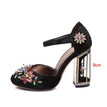Load image into Gallery viewer, Woman Mary Jane Shoes Velvet with Rhinestone 7cm/9cm Strange Style Heel Shoes Wedding Party Shoes size 33-43 MENG03 MUYISEXI