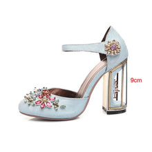 Load image into Gallery viewer, Woman Mary Jane Shoes Velvet with Rhinestone 7cm/9cm Strange Style Heel Shoes Wedding Party Shoes size 33-43 MENG03 MUYISEXI