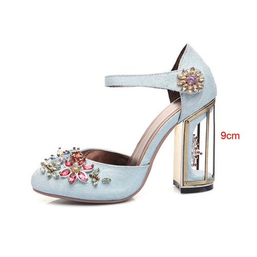 Woman Mary Jane Shoes Velvet with Rhinestone 7cm/9cm Strange Style Heel Shoes Wedding Party Shoes size 33-43 MENG03 MUYISEXI