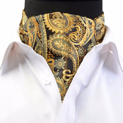 GUSLESON Luxury Men's Ascot Vintage Paisley Floral Jacquard Woven Silk Tie Self Cravat Necktie Scrunch British style Gentleman