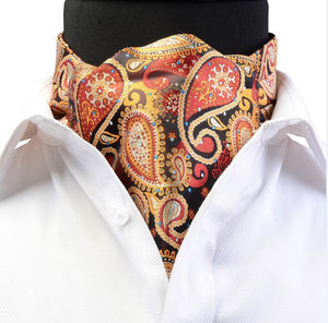 GUSLESON Luxury Men's Ascot Vintage Paisley Floral Jacquard Woven Silk Tie Self Cravat Necktie Scrunch British style Gentleman