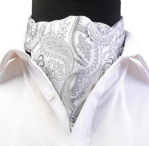 GUSLESON Luxury Men's Ascot Vintage Paisley Floral Jacquard Woven Silk Tie Self Cravat Necktie Scrunch British style Gentleman