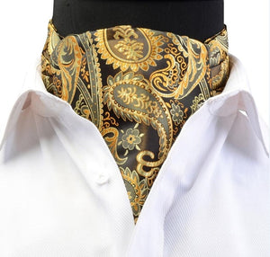 GUSLESON Luxury Men's Ascot Vintage Paisley Floral Jacquard Woven Silk Tie Self Cravat Necktie Scrunch British style Gentleman