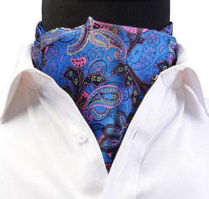 GUSLESON Luxury Men's Ascot Vintage Paisley Floral Jacquard Woven Silk Tie Self Cravat Necktie Scrunch British style Gentleman