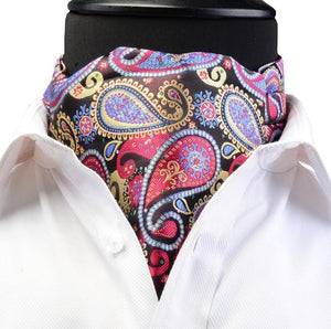 GUSLESON Luxury Men's Ascot Vintage Paisley Floral Jacquard Woven Silk Tie Self Cravat Necktie Scrunch British style Gentleman