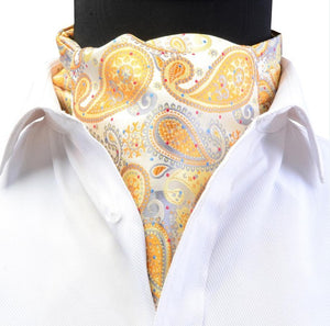 GUSLESON Luxury Men's Ascot Vintage Paisley Floral Jacquard Woven Silk Tie Self Cravat Necktie Scrunch British style Gentleman