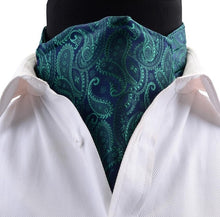 Load image into Gallery viewer, GUSLESON Luxury Men&#39;s Ascot Vintage Paisley Floral Jacquard Woven Silk Tie Self Cravat Necktie Scrunch British style Gentleman