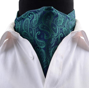 GUSLESON Luxury Men's Ascot Vintage Paisley Floral Jacquard Woven Silk Tie Self Cravat Necktie Scrunch British style Gentleman