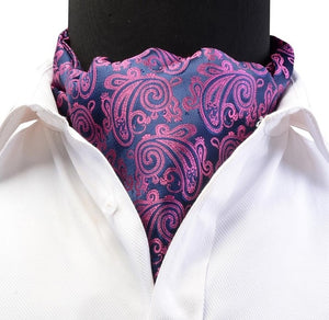 GUSLESON Luxury Men's Ascot Vintage Paisley Floral Jacquard Woven Silk Tie Self Cravat Necktie Scrunch British style Gentleman