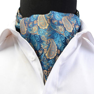 GUSLESON Luxury Men's Ascot Vintage Paisley Floral Jacquard Woven Silk Tie Self Cravat Necktie Scrunch British style Gentleman