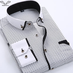 Men  Printed  Slim Fit Long-sleeve Cotton Business  Shirts Plus Size S-4XL Available