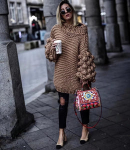 Chunky Knit Sweater Loose Hand Knitted Sweaters Lantern Sleeve