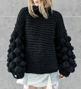 Chunky Knit Sweater Loose Hand Knitted Sweaters Lantern Sleeve