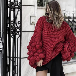 Chunky Knit Sweater Loose Hand Knitted Sweaters Lantern Sleeve