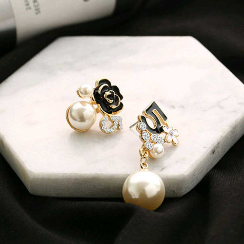 Pearl Number 5 Long Dangle Chain Earrings For Women