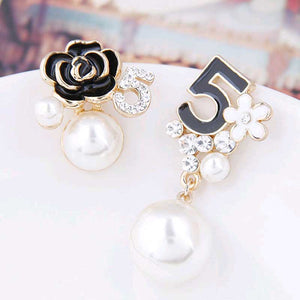 Pearl Number 5 Long Dangle Chain Earrings For Women