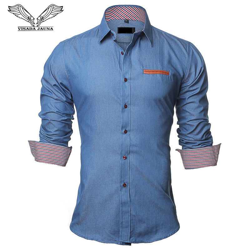 Europe Size New Fashion Casual Long Sleeve Slim Square Collar Leather Pocket Shirt