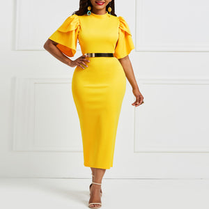 Women Bodycon Elegant Vintage Long Dress Belt Purchase Available