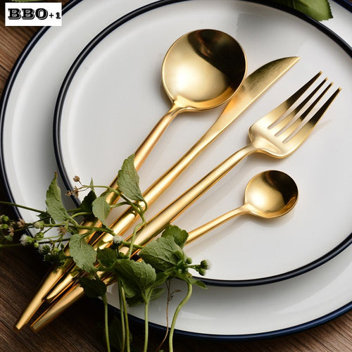 4pcs/set Gold Dinnerware Set Stainless Steel Kitchen Cutlery Christmas Tableware Fork Knife spoon Set Wedding Flatware