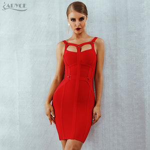 Women Bandage Dress New Arrival Pink Celebrity Party Dress Spaghetti Strap Hollow Out Runway Dresses